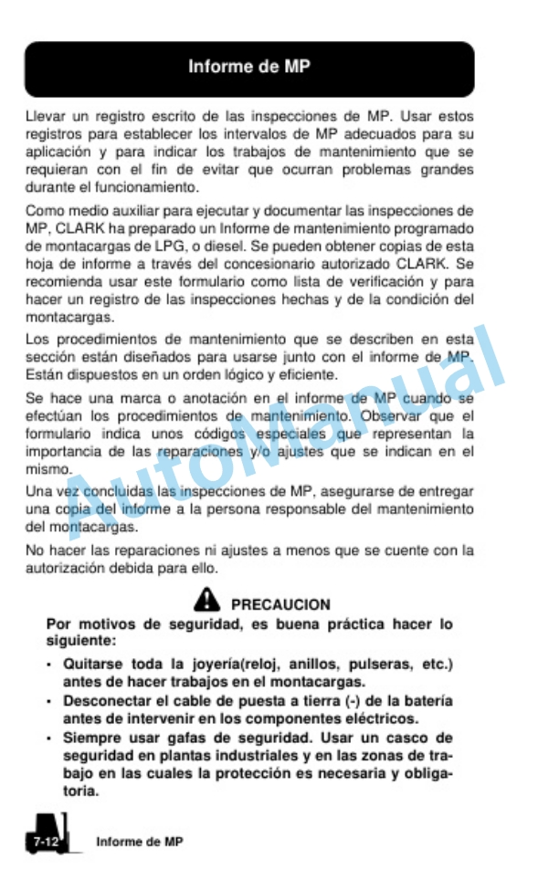 Clark CQ 20, 25, 30 D, CQ 20, 25, 30 L Operator Manual OM-788 SPA 5 Clark CQ 20, 25, 30 D, CQ 20, 25, 30 L Operator Manual OM-788 SPA-5