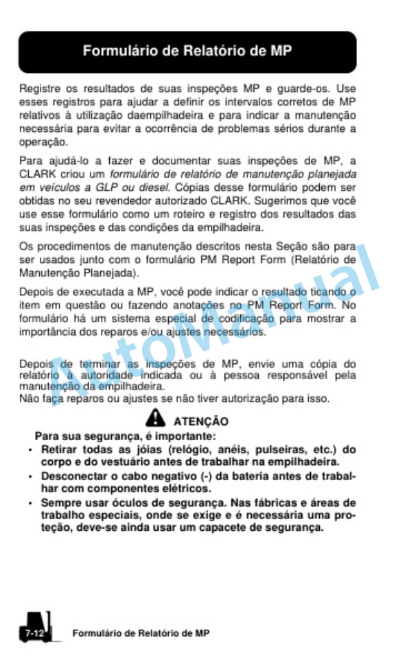 Clark CQ 20, 25, 30 D, CQ 20, 25, 30 L Operator Manual OM-789 POR 5 Clark CQ 20, 25, 30 D, CQ 20, 25, 30 L Operator Manual OM-789 POR-5