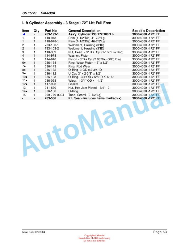 Clark CS 15, CS 20 Truck Model Service and Parts Manual SPM 630A 3 Clark CS 15, CS 20 Truck Model Service and Parts Manual SPM 630A - Image 3