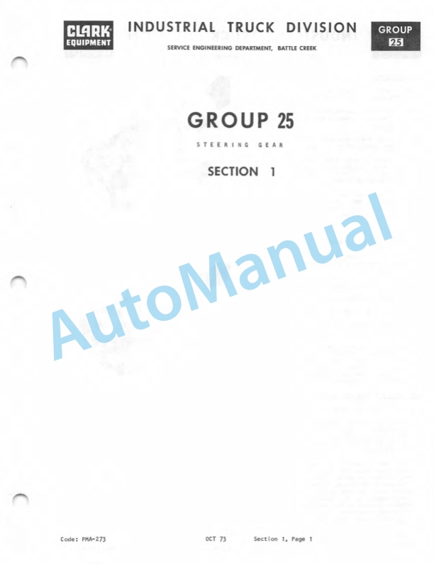 Clark CTA 30, CTA 40, CTA 50D Planned Maintenance and Adjustment Procedures Manual PMA-343 4 Clark CTA 30, CTA 40, CTA 50D Planned Maintenance and Adjustment Procedures Manual PMA-343-4