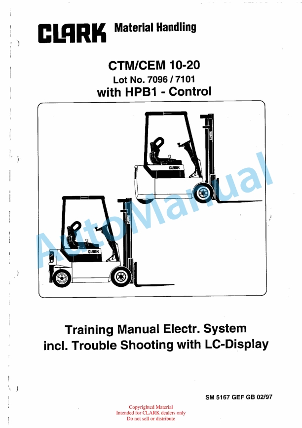 Clark CTM, CEM 10-20 wIT h HPB1 - Control Training Manual SM-5167