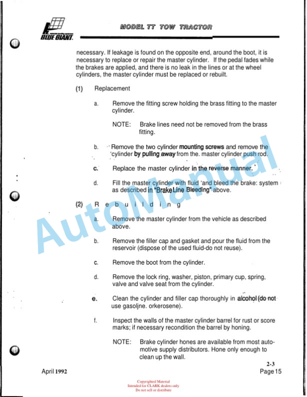 Alternative view of Clark CTT 7 Service and Parts Manual SPM 641