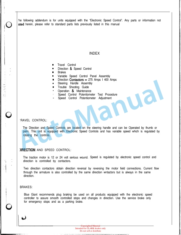 Alternative view of Clark CTW Service and Parts Manual SPM 639