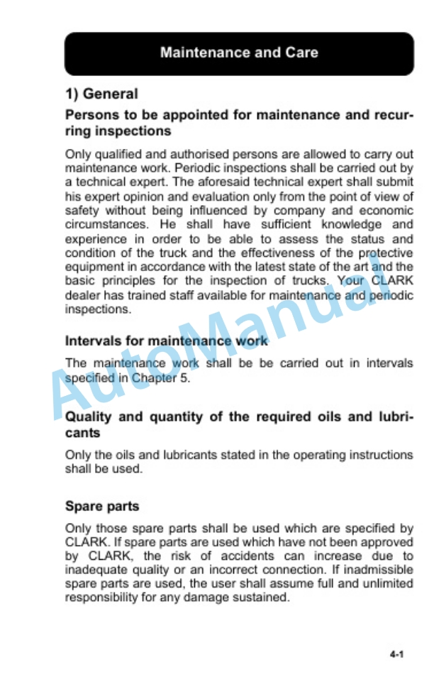 Clark CTX 40, CTX 70 Electric Towing Truck Operator Manual OM-847 4 Clark CTX 40, CTX 70 Electric Towing Truck Operator Manual OM-847 - Image 4