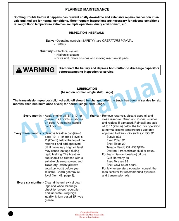 Clark CWP 20, CWP 22 Service and Parts Manual SPM 626 5 Clark CWP 20, CWP 22 Service and Parts Manual SPM 626 - Image 5