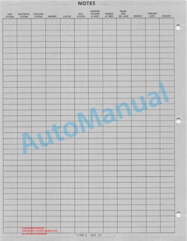 Clark CY 5275 Series Planned Maintenance and Adjustment Procedures Manual PMA-229 3 Clark CY 5275 Series Planned Maintenance and Adjustment Procedures Manual PMA-229-3