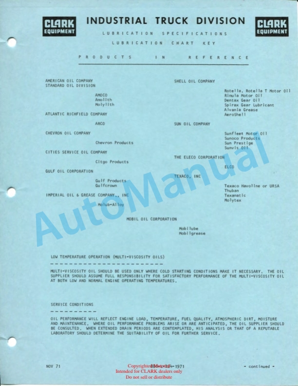 Clark CY 5275 Series Planned Maintenance and Adjustment Procedures Manual PMA-323 3 Clark CY 5275 Series Planned Maintenance and Adjustment Procedures Manual PMA-323-3