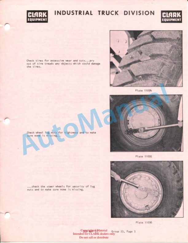 Clark CY 5275 Series Planned Maintenance and Adjustment Procedures Manual PMA-323 4 Clark CY 5275 Series Planned Maintenance and Adjustment Procedures Manual PMA-323-4