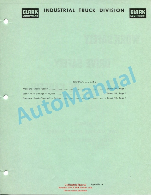 Clark CY 5275 Series Planned Maintenance and Adjustment Procedures Manual PMA-323 5 Clark CY 5275 Series Planned Maintenance and Adjustment Procedures Manual PMA-323-5