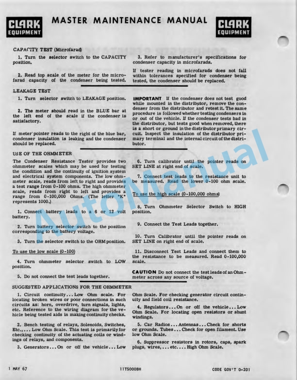 Clark CY 60 Operator Maintenance Parts Manual O-201 3 Clark CY 60 Operator Maintenance Parts Manual O-201-3