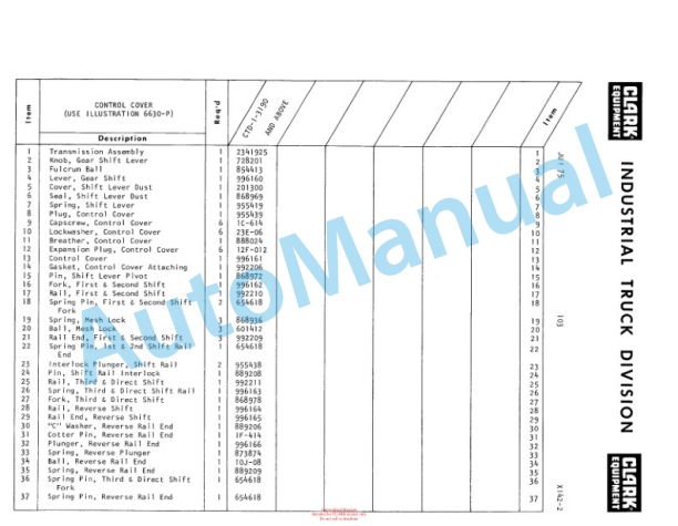 Clark Diesel Clarktor E Parts Book X142-2 3 Clark Diesel Clarktor E Parts Book X142-2-3