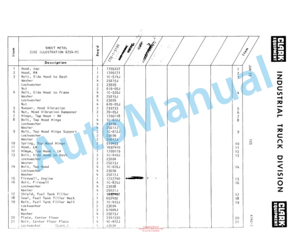 Clark Diesel Clarktor E Parts Book X142-2 5 Clark Diesel Clarktor E Parts Book X142-2-5