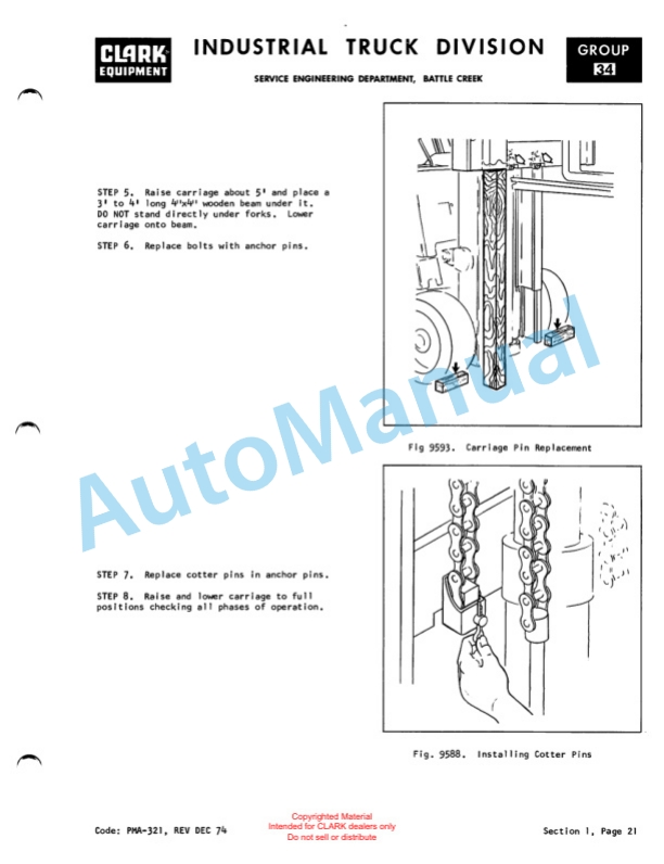 Clark Diesel Powered C300Y40 D Planned Maintenance and Adjustment Procedures Manual PMA-381 2 Clark Diesel Powered C300Y40 D Planned Maintenance and Adjustment Procedures Manual PMA-381-2