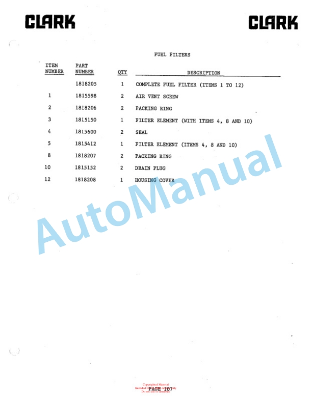 Clark DPR20, DPR25, DPR30 Diesel Rough Terrain Lift Truck Parts Book DPR-1 5645 1st 3 Clark DPR20, DPR25, DPR30 Diesel Rough Terrain Lift Truck Parts Book DPR-1 5645 1st-3