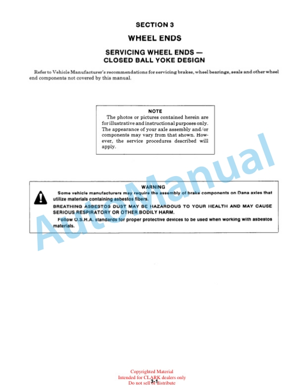 Clark DT 30E, 50E, 60E Diesel Towing Tractor Service Manual SM-607D 4 Clark DT 30E, 50E, 60E Diesel Towing Tractor Service Manual SM-607D - Image 4