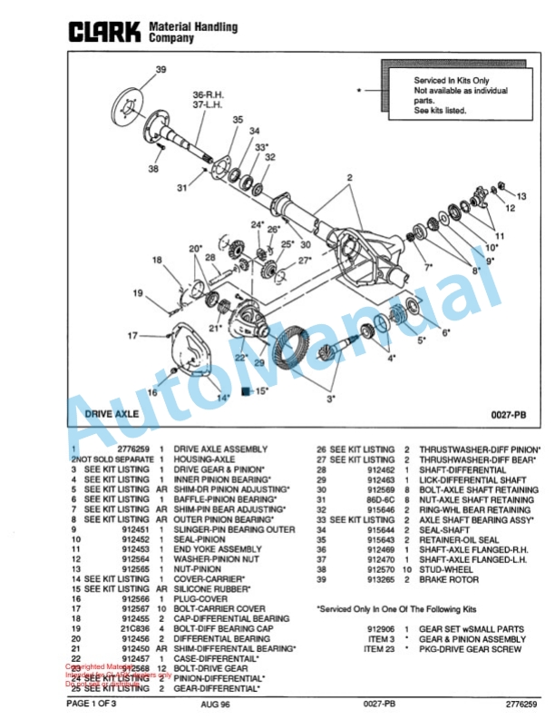 Clark DTT 30 Towing Tractor Parts Book X171 9190 2 Clark DTT 30 Towing Tractor Parts Book X171 9190-2