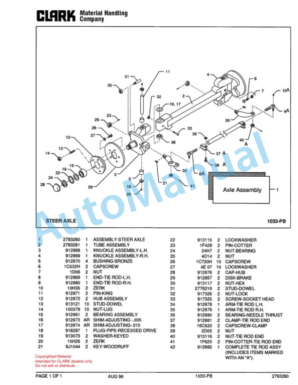 Clark DTT 30 Towing Tractor Parts Book X171 9190 3 Clark DTT 30 Towing Tractor Parts Book X171 9190-3