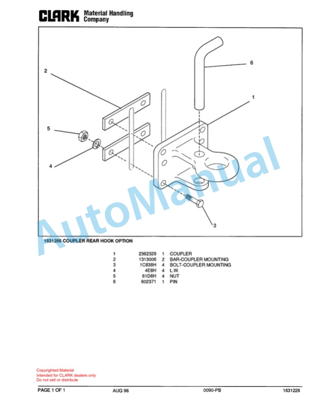 Clark DTT 30 Towing Tractor Parts Book X171 9190 5 Clark DTT 30 Towing Tractor Parts Book X171 9190-5