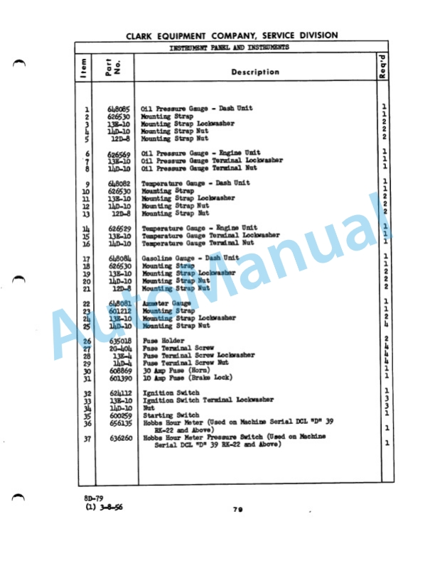Clark Dynatork Gas Carloader D Maintenance Manual and Parts Book 8D 3 Clark Dynatork Gas Carloader D Maintenance Manual and Parts Book 8D-3