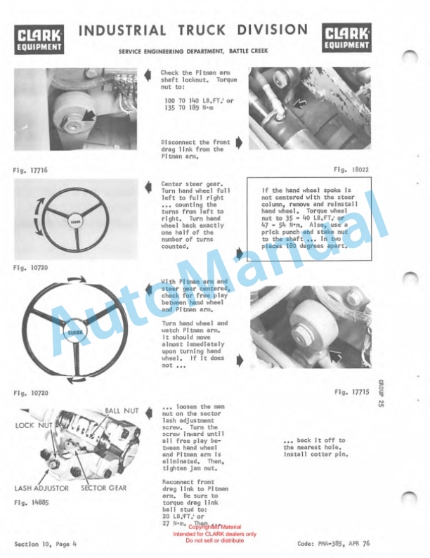 Clark EC 20, EC 25, ECS 30 36-48 Volt Planned Maintenance and Adjustment Procedures Manual PMA-385 2 Clark EC 20, EC 25, ECS 30 36-48 Volt Planned Maintenance and Adjustment Procedures Manual PMA-385-2