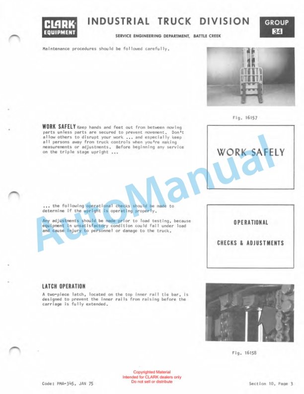 Clark EC 20, EC 25, ECS 30 36-48 Volt Planned Maintenance and Adjustment Procedures Manual PMA-385 3 Clark EC 20, EC 25, ECS 30 36-48 Volt Planned Maintenance and Adjustment Procedures Manual PMA-385-3