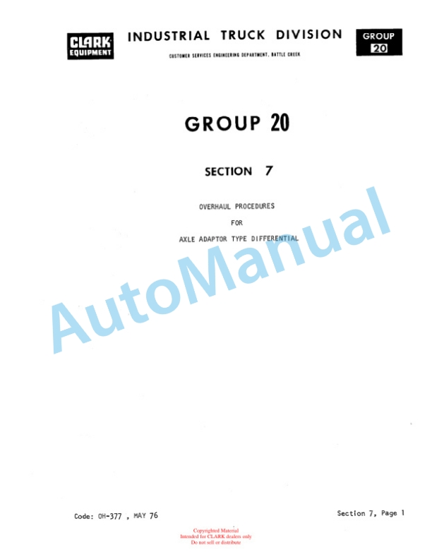 Clark EC 235 and EV 1 Overhaul Manual OH-386 2 Clark EC 235 and EV 1 Overhaul Manual OH-386-2