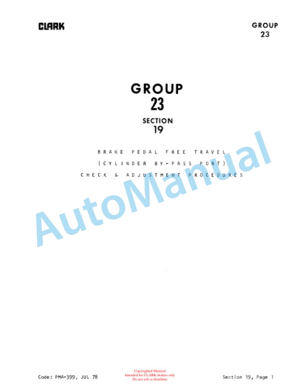 Clark EC 500Y 60-70 72 Volt Planned Maintenance and Adjustment Procedures Manual PMA-399 2 Clark EC 500Y 60-70 72 Volt Planned Maintenance and Adjustment Procedures Manual PMA-399-2