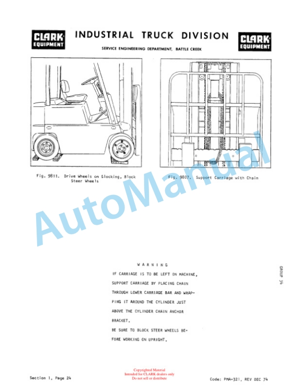 Clark EC 500Y 60-70 72 Volt Planned Maintenance and Adjustment Procedures Manual PMA-399 3 Clark EC 500Y 60-70 72 Volt Planned Maintenance and Adjustment Procedures Manual PMA-399-3