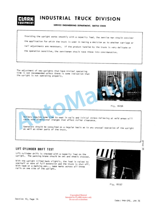 Clark EC 500Y 60-70 72 Volt Planned Maintenance and Adjustment Procedures Manual PMA-399 4 Clark EC 500Y 60-70 72 Volt Planned Maintenance and Adjustment Procedures Manual PMA-399-4