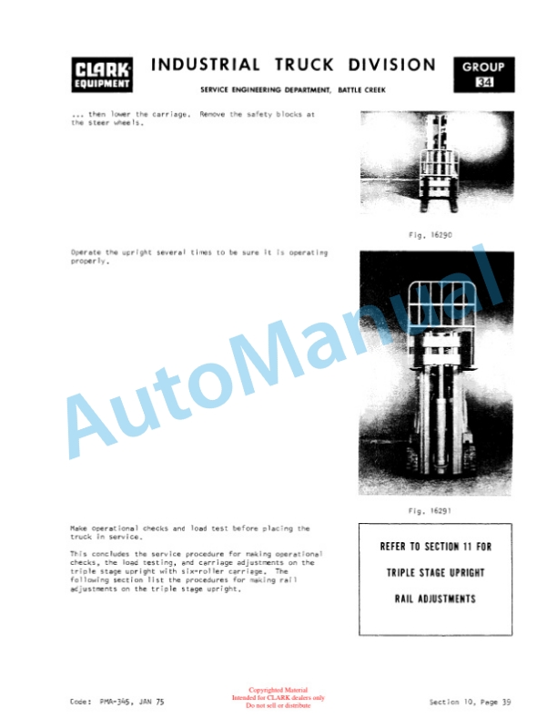 Clark EC 500Y 60-70 72 Volt Planned Maintenance and Adjustment Procedures Manual PMA-399 5 Clark EC 500Y 60-70 72 Volt Planned Maintenance and Adjustment Procedures Manual PMA-399-5