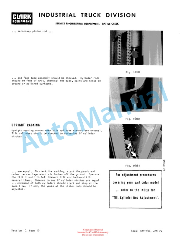 Clark EC500 20, EC500 25, EC500 S30 Planned Maintenance and Adjustment Procedures Manual PMA-386 3 Clark EC500 20, EC500 25, EC500 S30 Planned Maintenance and Adjustment Procedures Manual PMA-386-3
