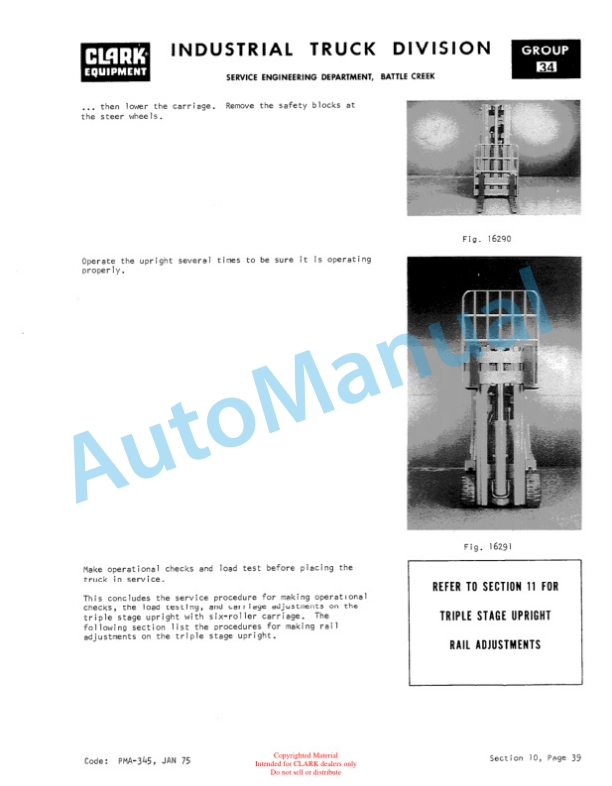 Clark EC500 20, EC500 25, EC500 S30 Planned Maintenance and Adjustment Procedures Manual PMA-386 4 Clark EC500 20, EC500 25, EC500 S30 Planned Maintenance and Adjustment Procedures Manual PMA-386-4