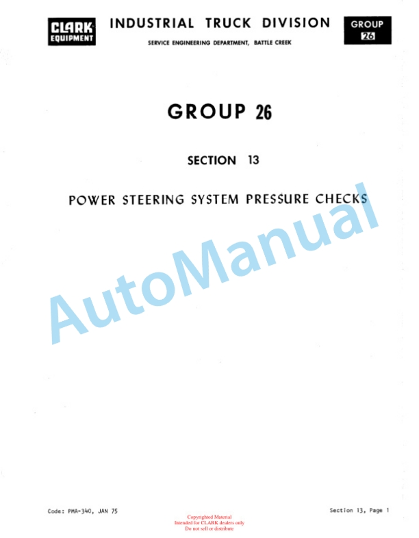 Clark EC500 30-50E Planned Maintenance and Adjustment Procedures Manual PMA-383 2 Clark EC500 30-50E Planned Maintenance and Adjustment Procedures Manual PMA-383-2