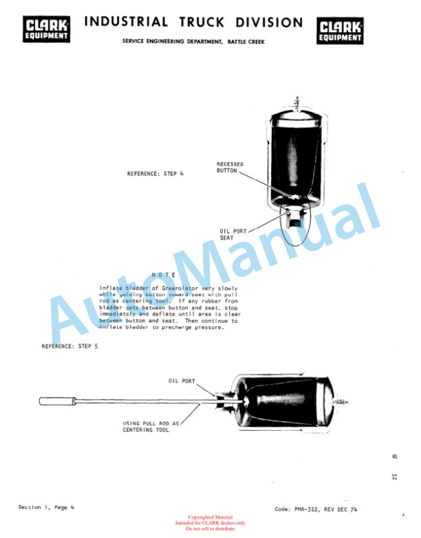 Clark EC500 60, EC500 70, EC500 80 Planned Maintenance and Adjustment Procedures Manual PMA-340 3 Clark EC500 60, EC500 70, EC500 80 Planned Maintenance and Adjustment Procedures Manual PMA-340-3