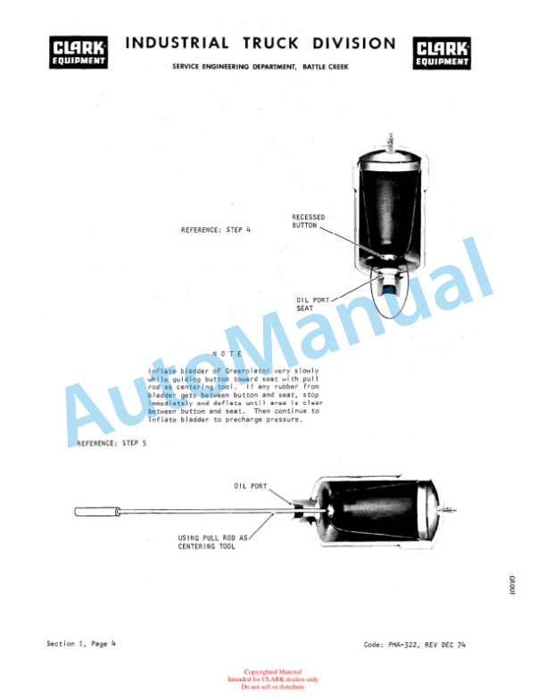 Clark EC500 685 Planned Maintenance and Adjustment Procedures Manual PMA-432 3 Clark EC500 685 Planned Maintenance and Adjustment Procedures Manual PMA-432-3