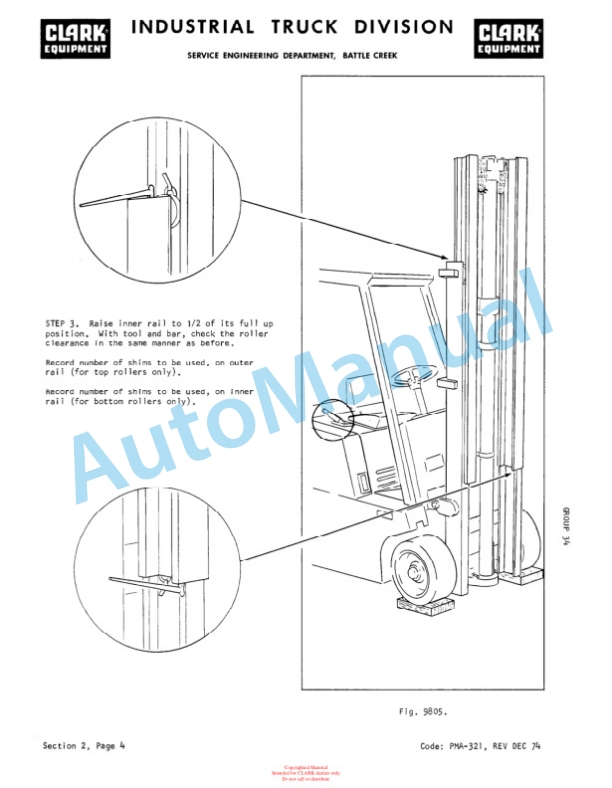 Clark EC500 - E355 Planned Maintenance and Adjustment Procedures Manual PMA-418 3 Clark EC500 - E355 Planned Maintenance and Adjustment Procedures Manual PMA-418-3