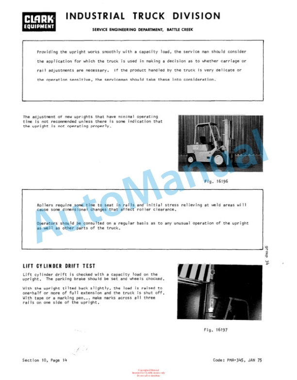 Clark EC500 - E355 Planned Maintenance and Adjustment Procedures Manual PMA-418 4 Clark EC500 - E355 Planned Maintenance and Adjustment Procedures Manual PMA-418-4
