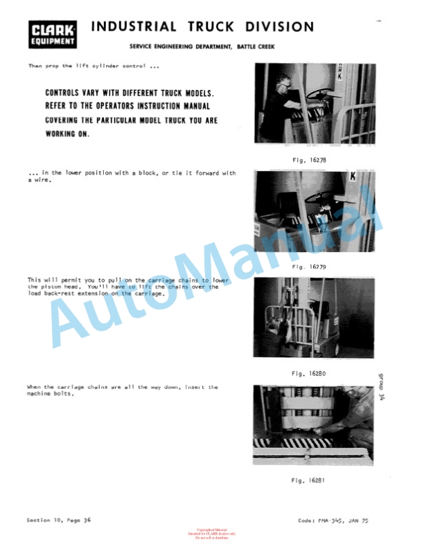Clark EC500 - E355 Planned Maintenance and Adjustment Procedures Manual PMA-418 5 Clark EC500 - E355 Planned Maintenance and Adjustment Procedures Manual PMA-418-5