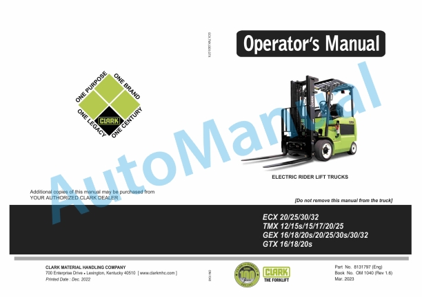 Clark ECX 20-32, TMX 12-25, GEX 16-32, GTX 16-20s Operator Manual OM-1040