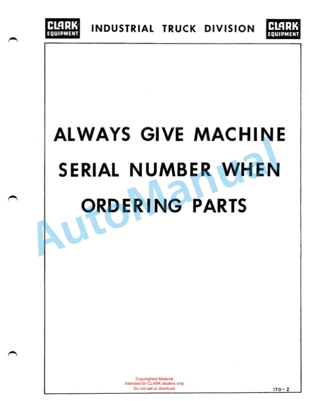 Clark Electric Clarklift 20B Maintenance Manual and Parts Book X7B 493 2 Clark Electric Clarklift 20B Maintenance Manual and Parts Book X7B 493-2
