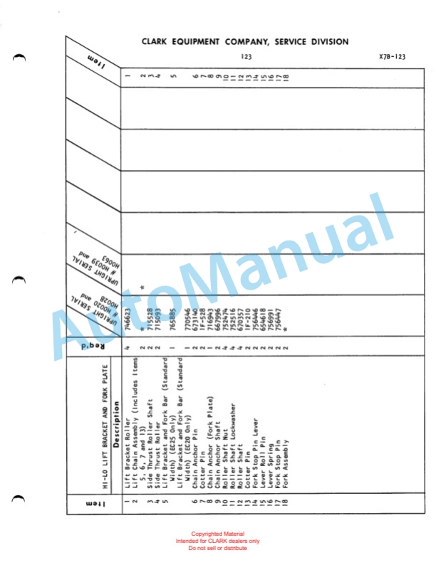 Clark Electric Clarklift 20B Maintenance Manual and Parts Book X7B 493 5 Clark Electric Clarklift 20B Maintenance Manual and Parts Book X7B 493-5