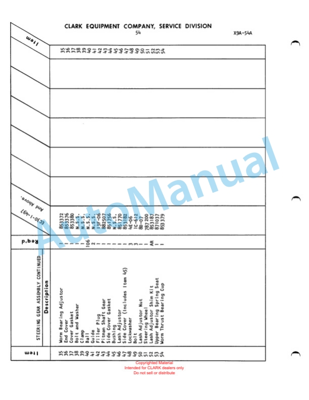 Clark Electric Clarklift 30-40 Parts Book X9A 517 2 Clark Electric Clarklift 30-40 Parts Book X9A 517-2