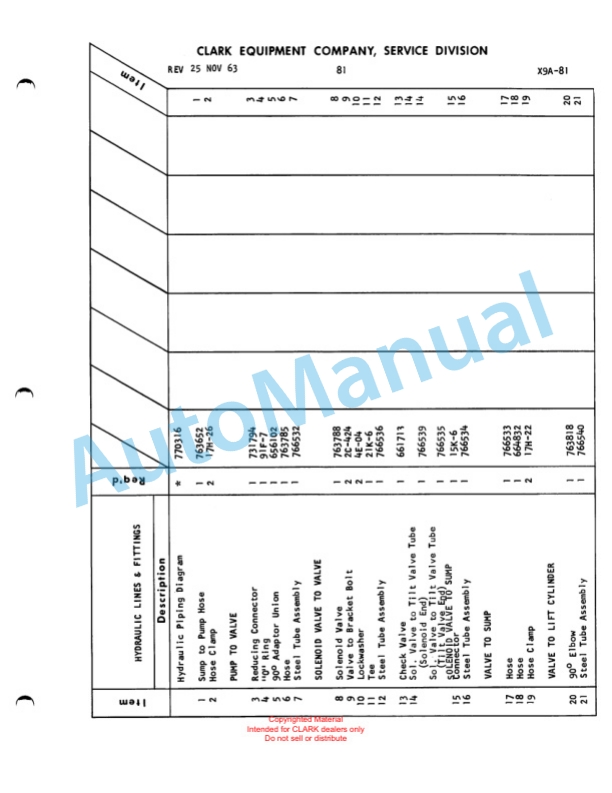 Clark Electric Clarklift 30-40 Parts Book X9A 517 3 Clark Electric Clarklift 30-40 Parts Book X9A 517-3