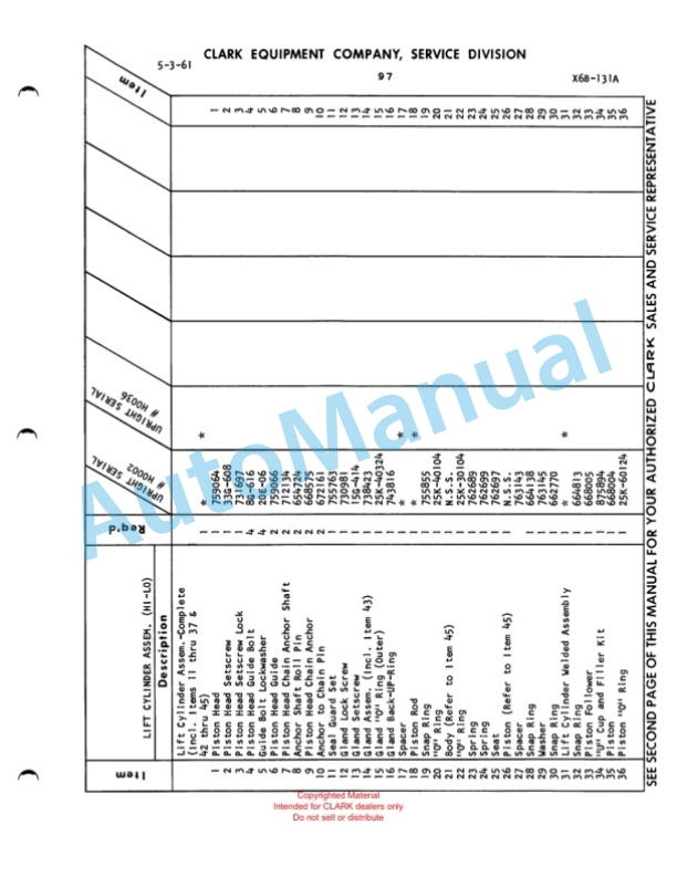 Clark Electric Clarklift 30-40 Parts Book X9A 517 4 Clark Electric Clarklift 30-40 Parts Book X9A 517-4