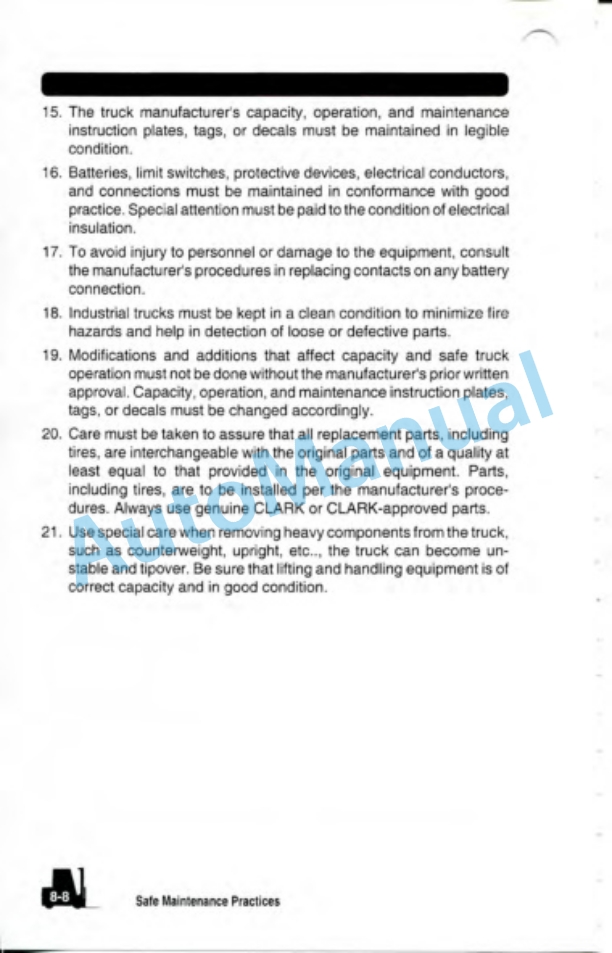 Clark Electric Rider Lift Trucks Operator Manual OM-633 4 Clark Electric Rider Lift Trucks Operator Manual OM-633-4
