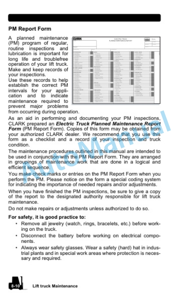 Clark Electric Rider Lift Trucks Operator Manual OM-766 4 Clark Electric Rider Lift Trucks Operator Manual OM-766-4