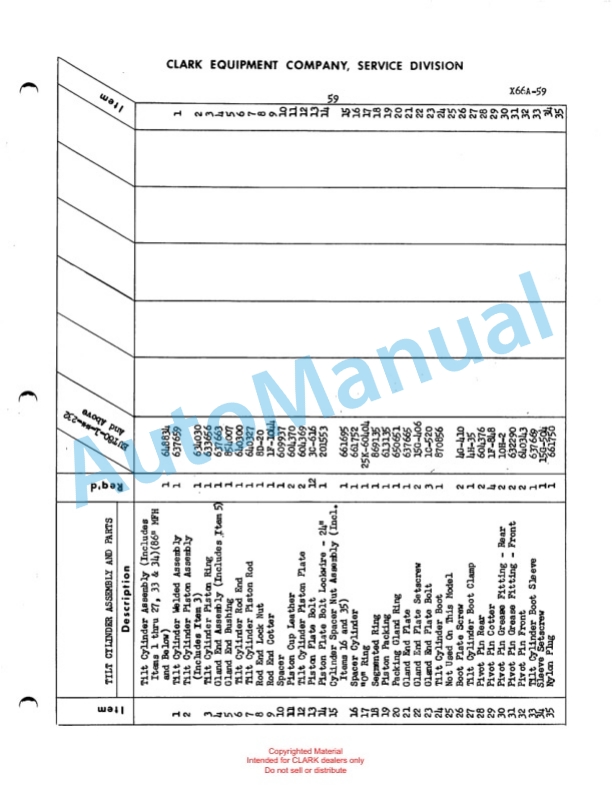 Clark Electric Utilitruc 80 Maintenance Manual and Parts Book X66A 2 Clark Electric Utilitruc 80 Maintenance Manual and Parts Book X66A-2