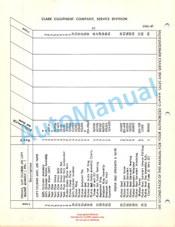 Clark Electric Utilitruc 80 Maintenance Manual and Parts Book X66A 5 Clark Electric Utilitruc 80 Maintenance Manual and Parts Book X66A-5