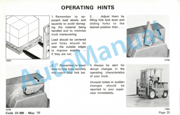 Clark Electric Yardlift EC 500Y 60-70 Model 72 Volt Operator Instructions OI-399 4 Clark Electric Yardlift EC 500Y 60-70 Model 72 Volt Operator Instructions OI-399-4