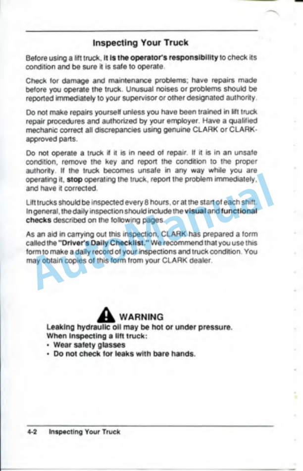 Clark ESM 12-25 Operator Manual OM-596 2 Clark ESM 12-25 Operator Manual OM-596-2